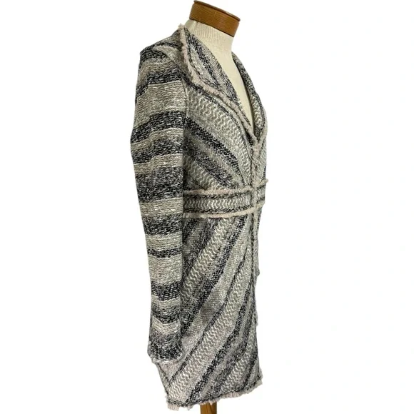 Chico’s Size 1 Knit Coatigan Cardigan Sweater Coatigan Stripe Long Relaxed Boho - Picture 3 of 9